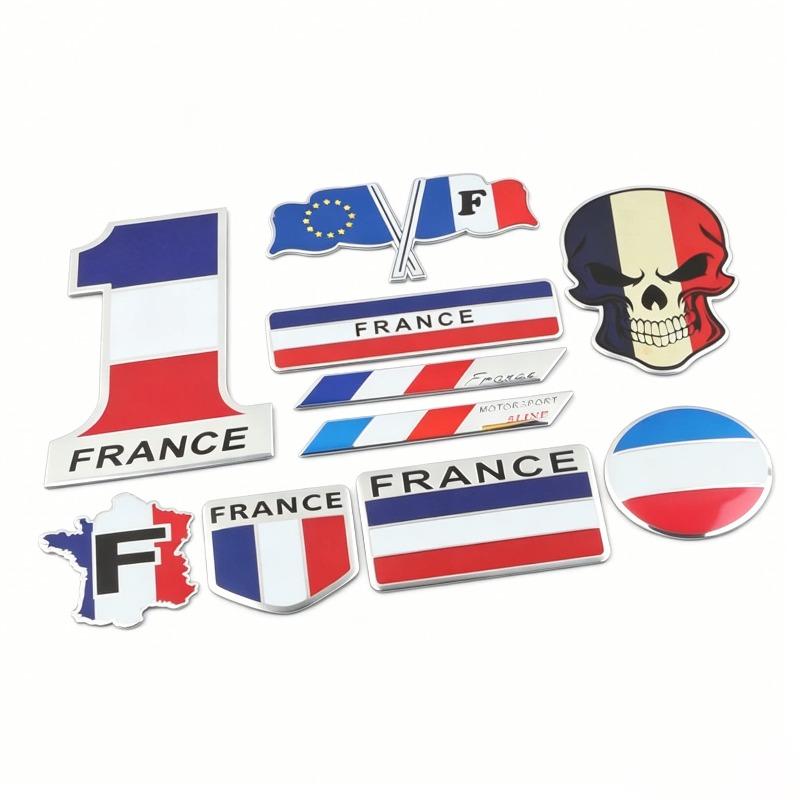 Französische Nationalflagge Aluminiumlegierung Namensschild 3D Metall Autoaufkleber Flagge Kratzschutz Aufkleber Auto Personalisiertes Dekoratives Hecketikett