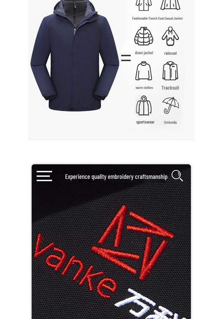 Three-in-One Customized Mountaineering Jacket: Waterproof, Cold-Resistant, Windproof Hoodie for Autumn and Winter