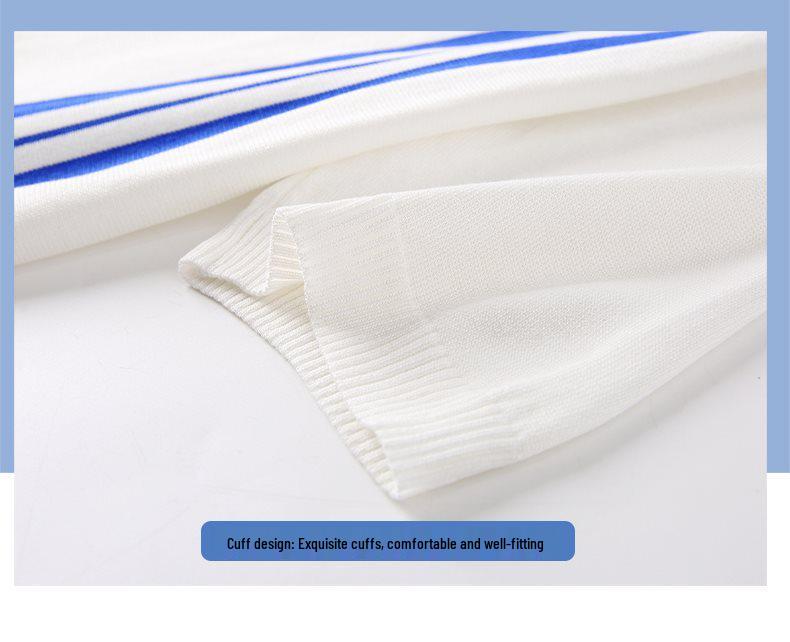 Men's Striped Patchwork Polo Collar Short Sleeve Knit Hoodie Top