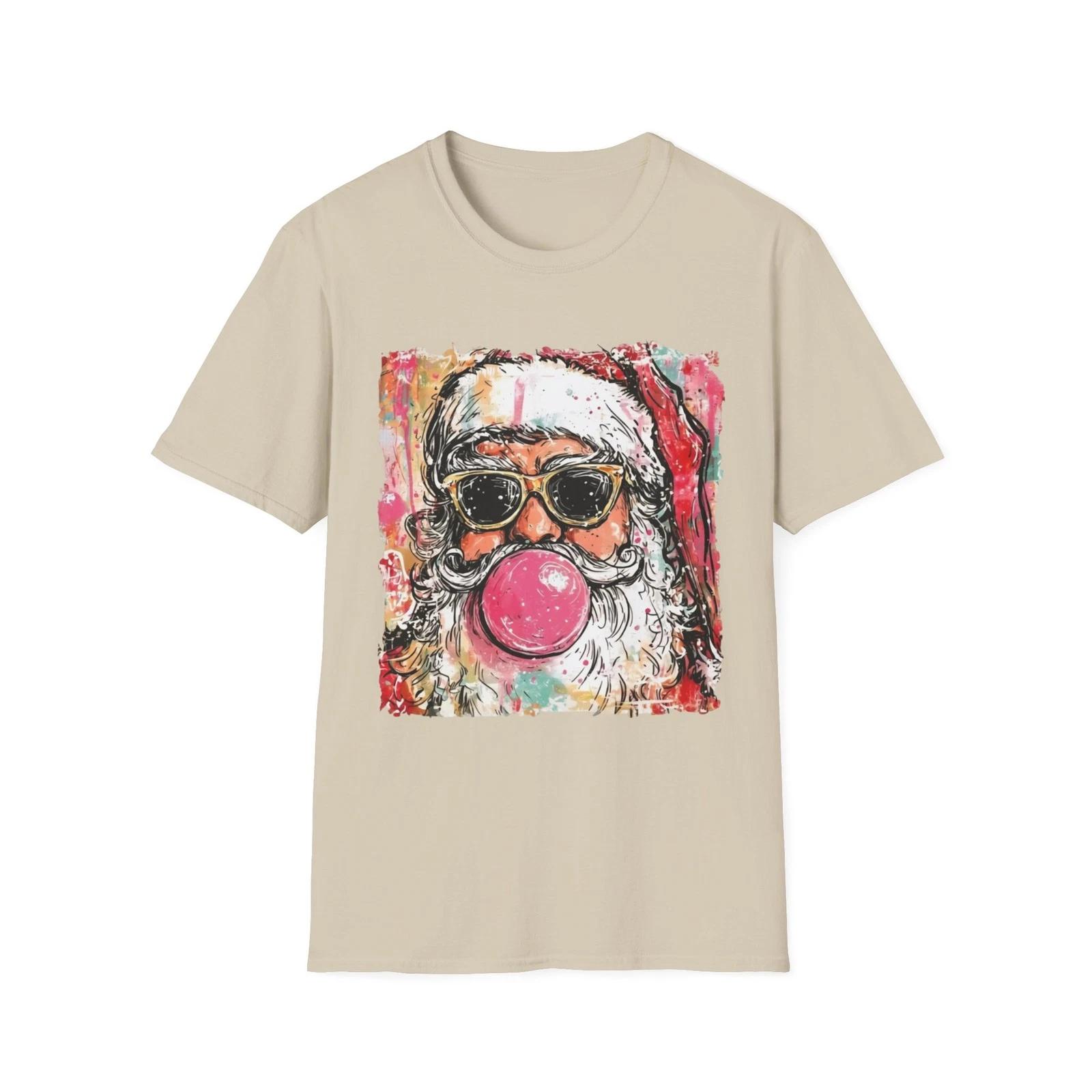 Santa with Sunglasses and Bubblegum T-Shirt | Funky Christmas Tee M