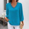 Women's V-Neck Ruffled Blouse - 3/4 Sleeve Loose Casual Shirt