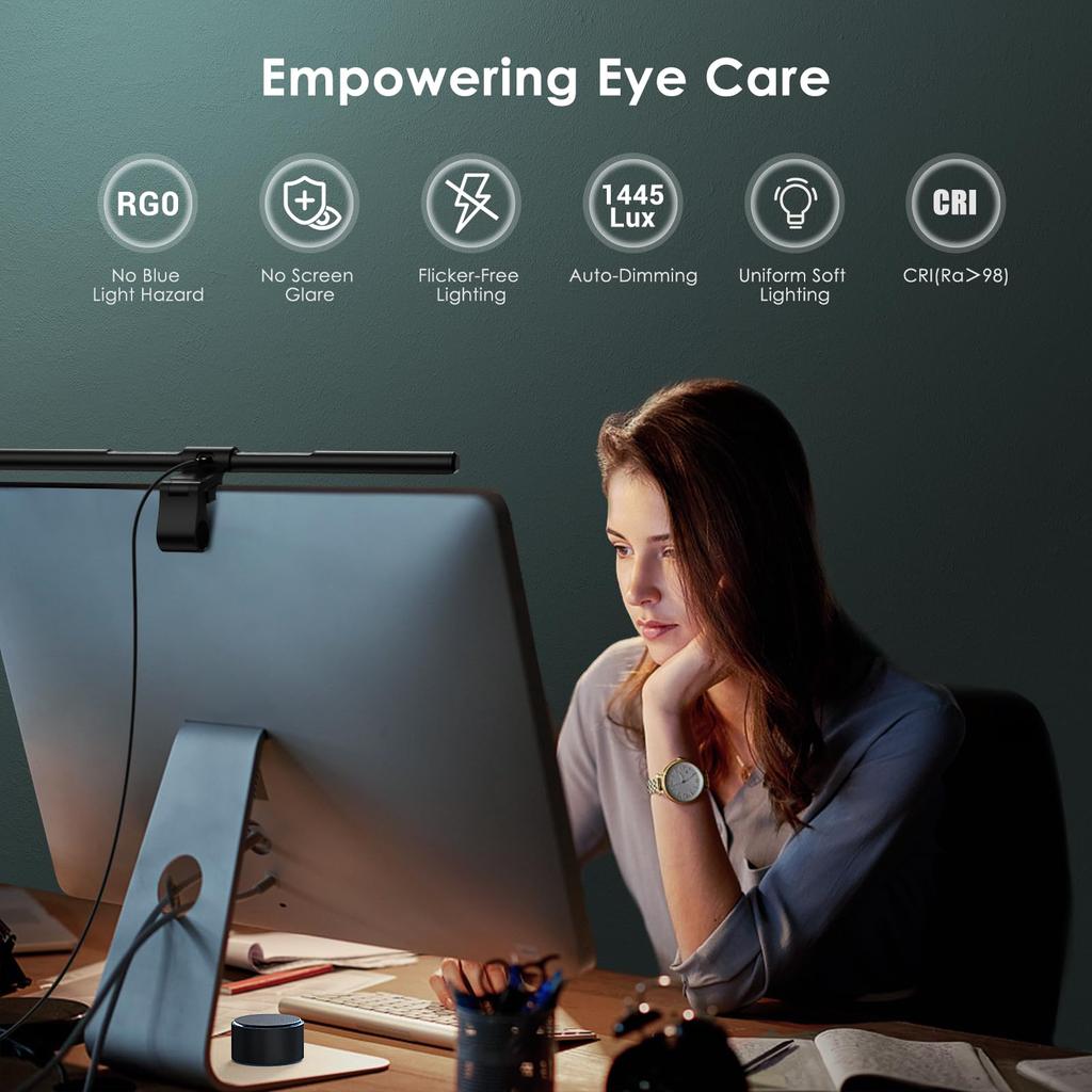 Quntis Desk Light Monitor Light Bar Light Wireless Remote Control Automatic Dimming 1200 Lux High Color Rendering Compatible with Curved USB Monitor