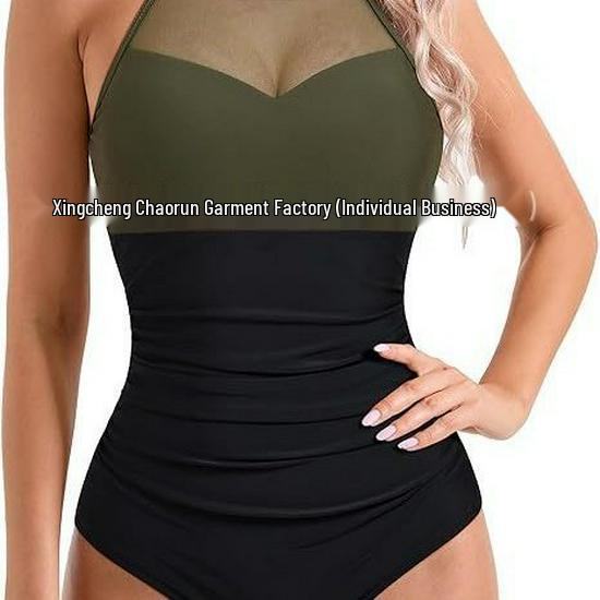 

2025 Women s Tummy Control Mesh High Neck One-Piece Swimsuit Extra Large