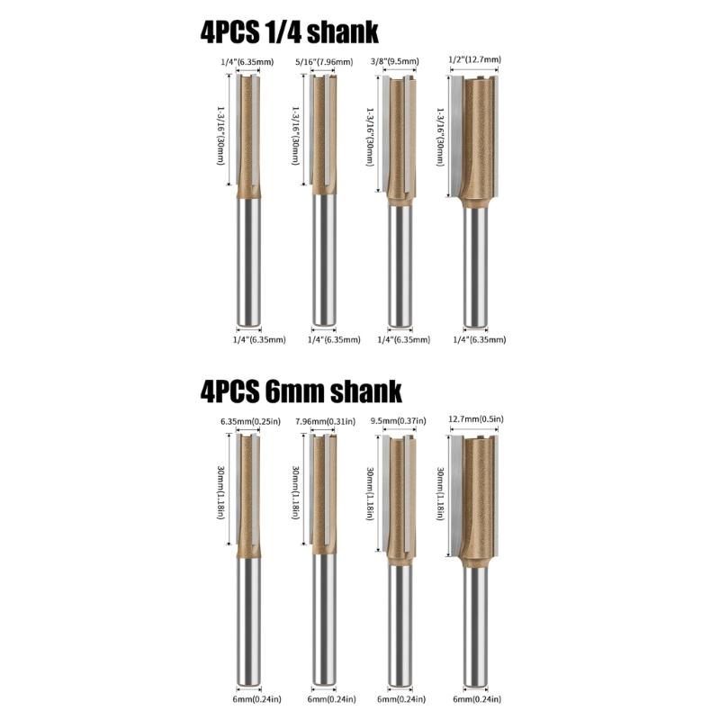 1/4inch Shank Straight Router Bits Woodworking Carving 3 Flute Wood Engraving Milling Cutter Industrial Accessories