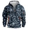 Sudadera deportiva casual de media cremallera con capucha y estampado navideño para hombre