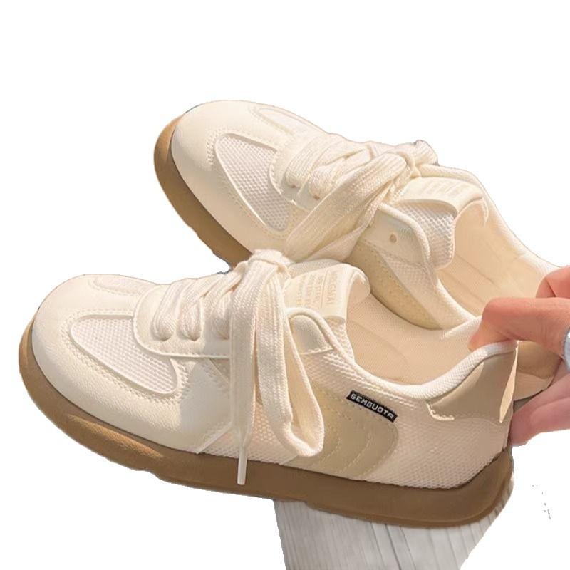 Dexun shoes women's 2025 new popular fashion niche versatile white shoes round head breathable mesh surface not tired feet shoes