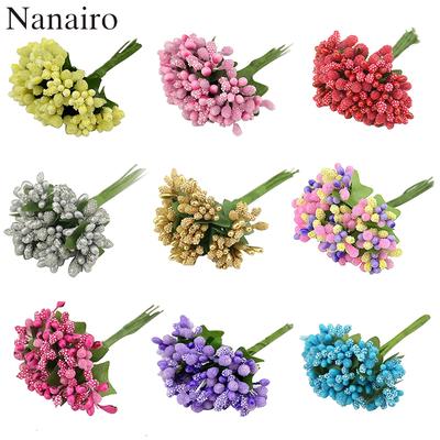 24pcs/lot Mulberry Stems Artificial Stamen Pistils Flowers Bouquet For Wedding Decoration  DIY Wreaths Scrapbooking Wire Craft