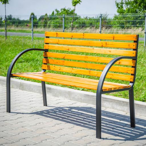 Wooden garden bench, cemetery bench, metal park bench with backrest, large