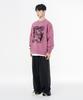 MOZMOZ Terry Brushed Pigment Dancing Cat Oversized Sweatshirt Pink