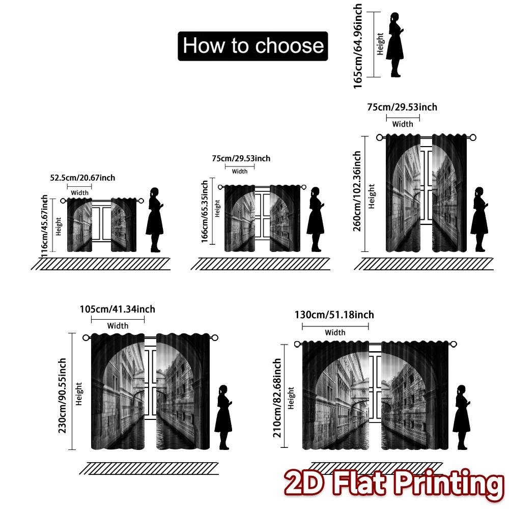 2pcs, 2D FLAT PRINTING Curtains (Without Rod) Bridge of Sighs Contemporary Popular Curtains Versatile Polyester Curtains