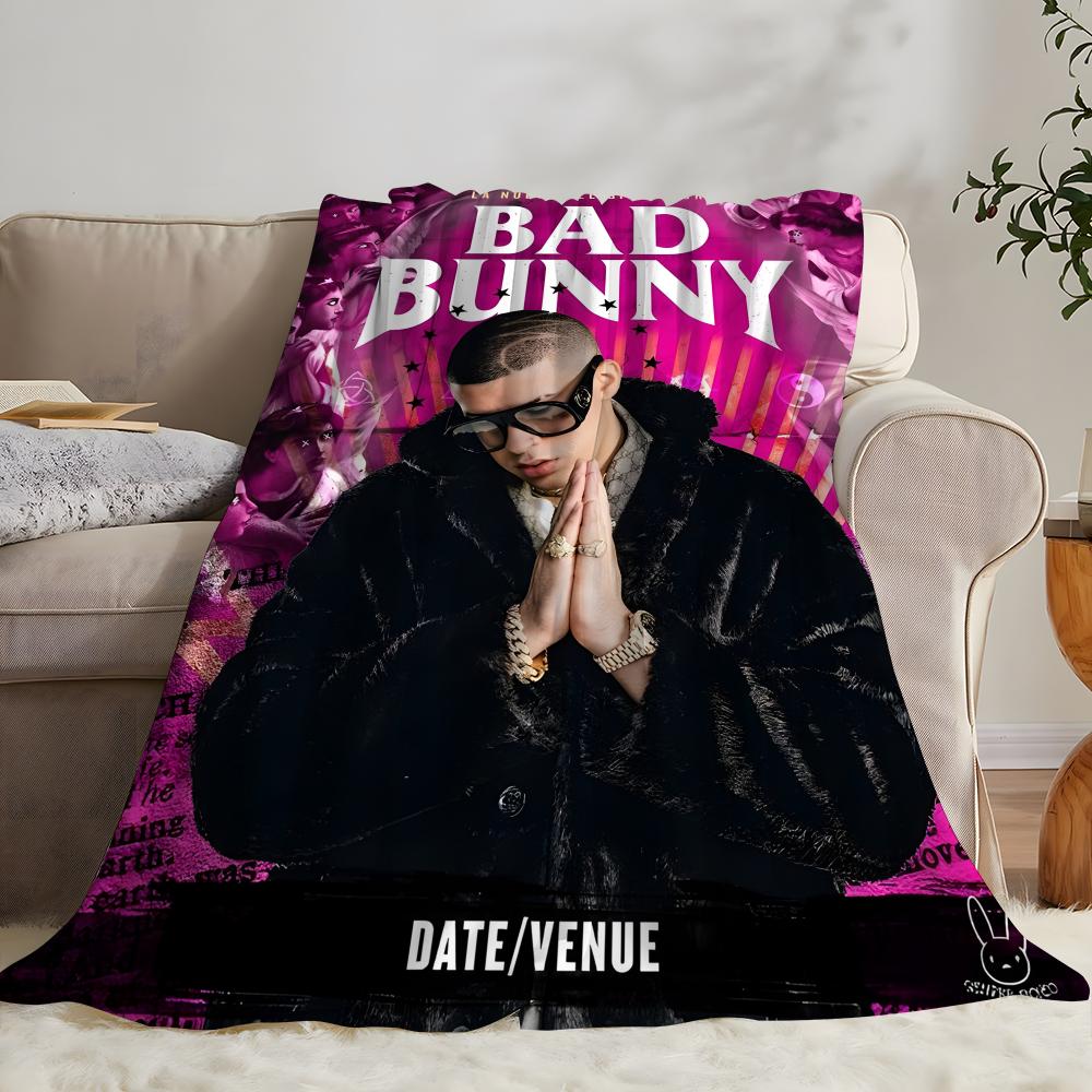 Bad Bunny Throw Flannel Throw Blanket: Soft Kid-Friendly Warm Anti-Static All Season Washable Couch Bed Home