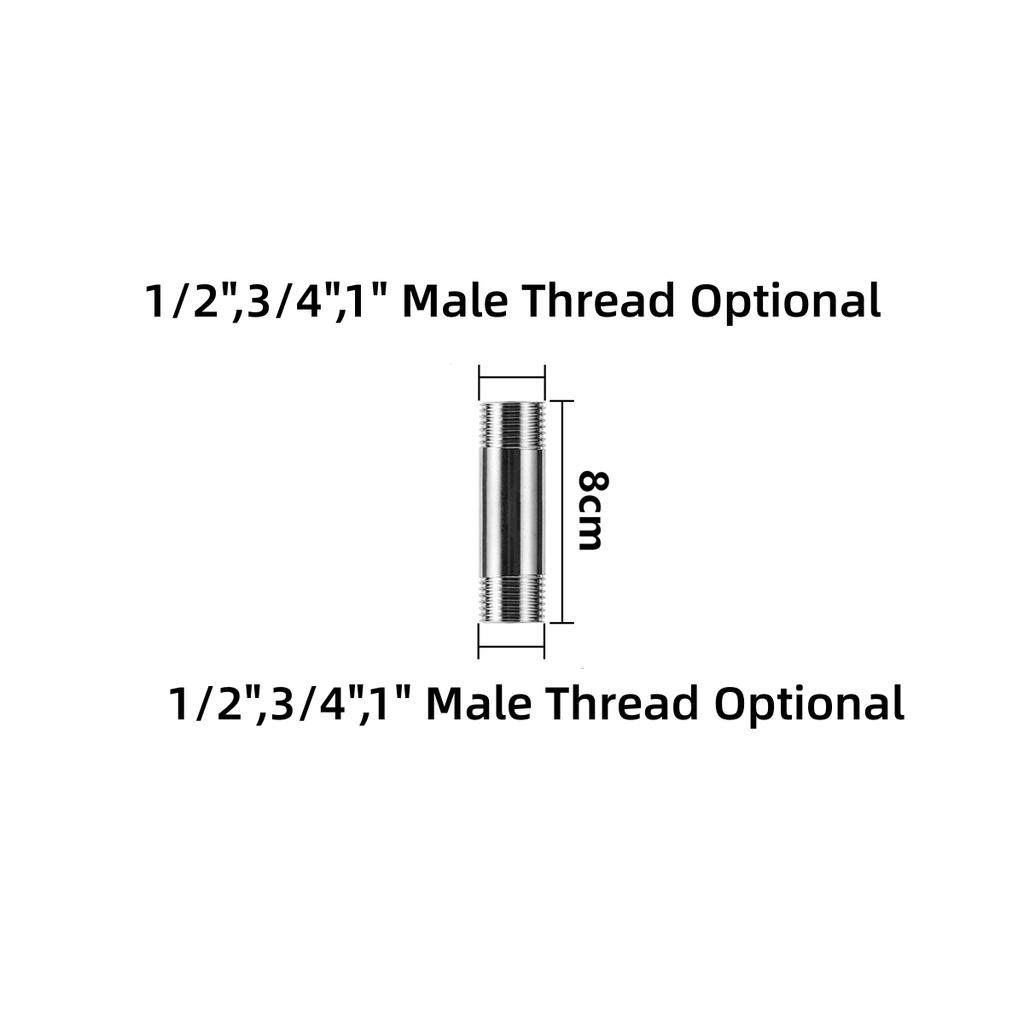Stainless Steel 1/2" 3/4" 1" Male Thread Pipe Connector Female Thread End Cap 5-30cm Shower Rod Extension Tube Watering Fittings