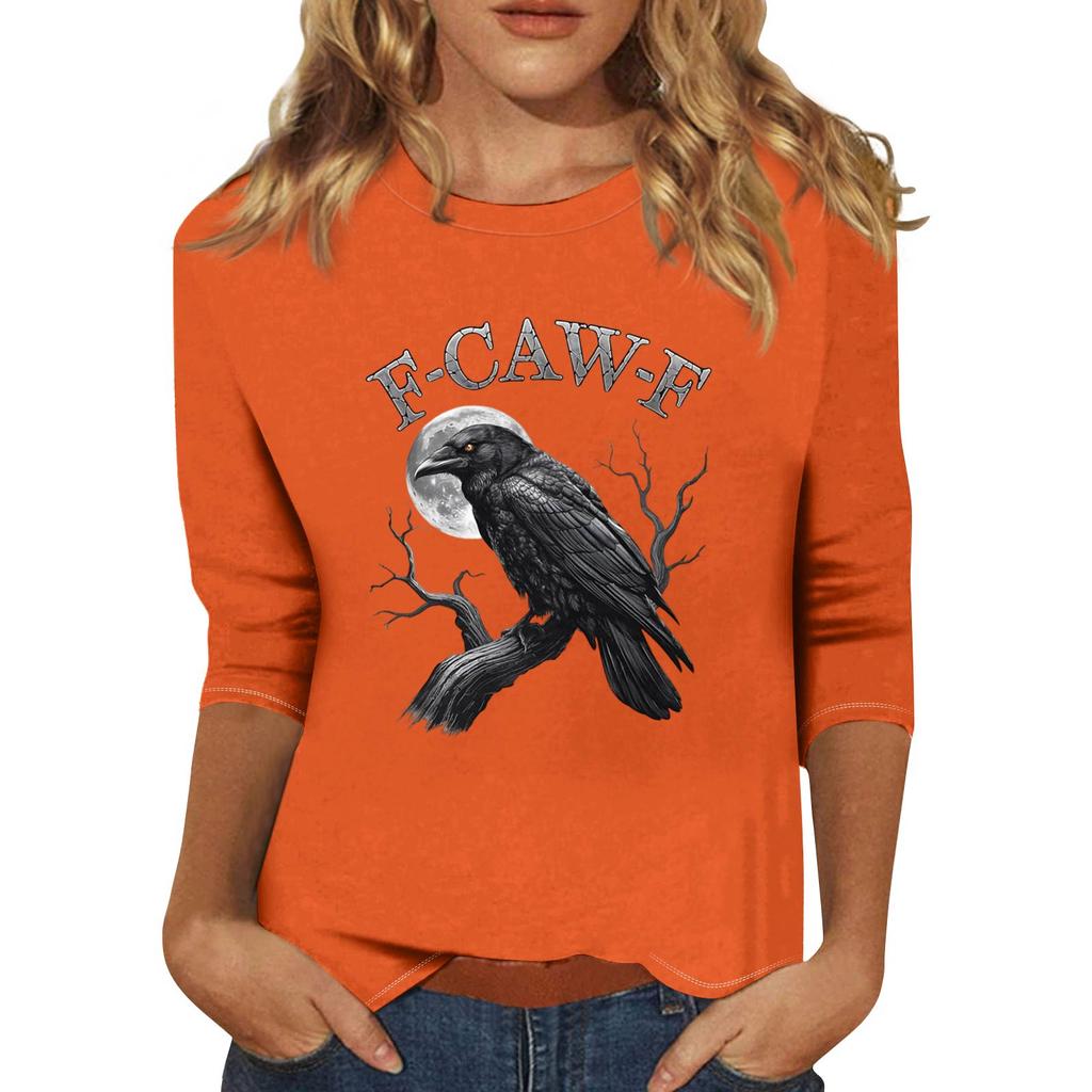 Women's Fashion Casual Three-Quarter Sleeve Printed  Neck T-Shirt Top