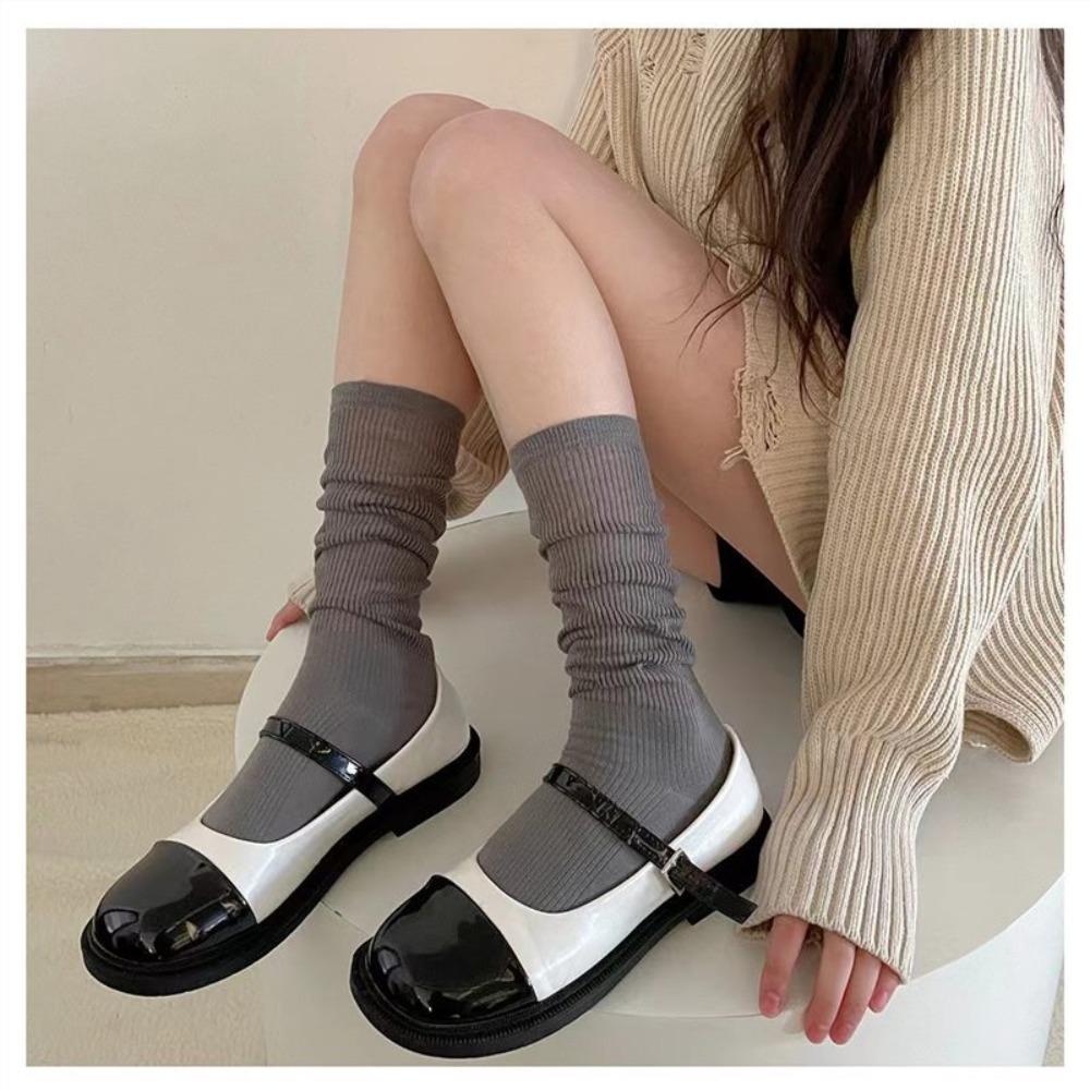 

Breathable Slim Calf Socks Solid Color Mid Tube Socks Sweet Mesh Long Socks Women Girl серый