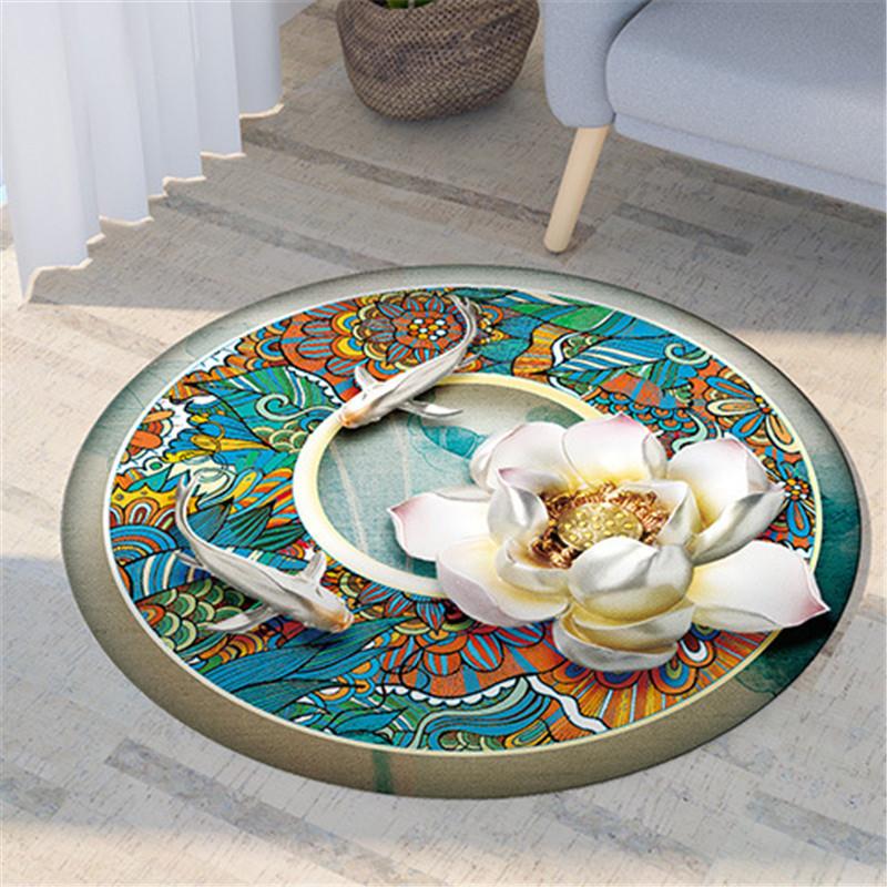 Nordic Flora and Fauna Geometric Printing Pattern Circular Carpet Home Living Room Sofa Bedroom Floor Decoration Carpet