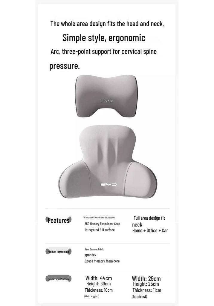 BYD Car Neck & Lumbar Support Cushion for Qinplus/Songpro/Seagull/Haipei Hui