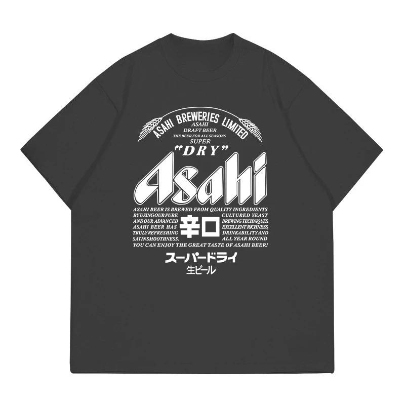 2025 New Style 2025 Asahi Beer Print Women's T-shirt for Both Men and Women, 100% Pure Cotton with American Retro Print
