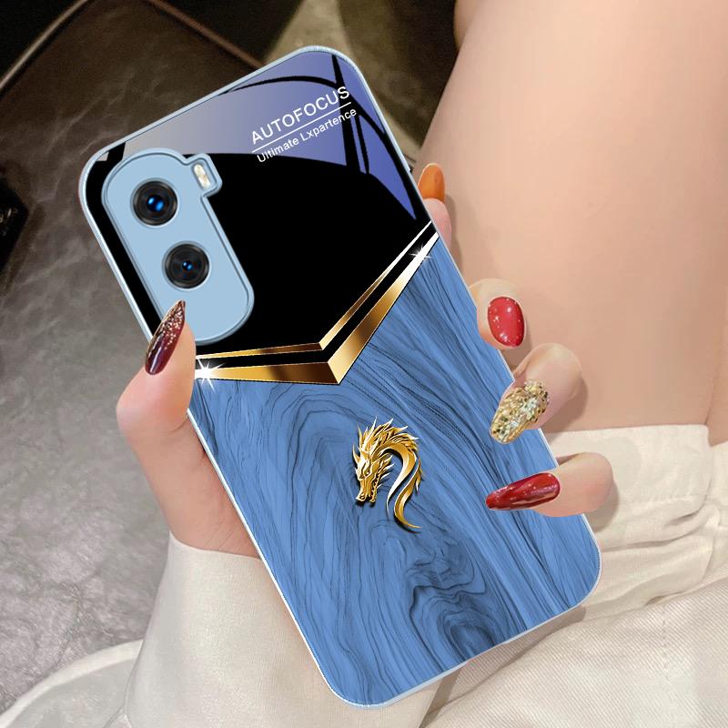 V-shaped Dragon Head For Honor 200 90 8X 9X Pro Lite P50 P40 Nova 10 11i P60 Magic4 6 Mate 20 50 Tempered Glass Phone Case