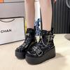 Fashion 9CM Women High Boots Cosplay Mid-calf Boots High Platform Wedges Boots Summer Autumn New Designer Gothic Shoes for Women Botas