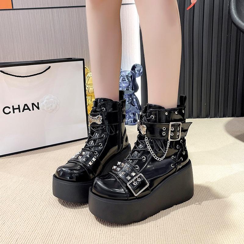 Fashion 9CM Women High Boots Cosplay Mid-calf Boots High Platform Wedges Boots Summer Autumn New Designer Gothic Shoes for Women Botas