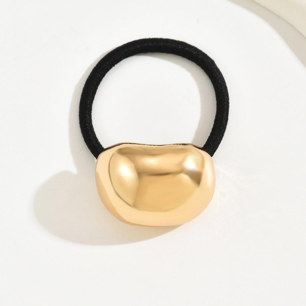 Shiny Surface Metal Headband Gold Silver Dual Tone Elastic Ponytail Holder  for High Ponytail