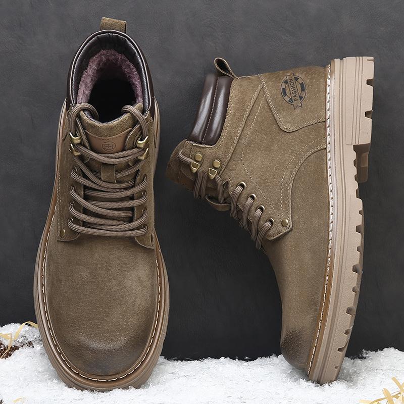 Suede Leather Men High Top Shoes High Quality Mens Ankle Boots New Outdoor Boats Sneakers Man Non-Slip Motorcycle Boots