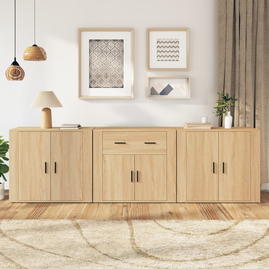 Sideboards 3 pcs Sonoma Oak Wood Based Material