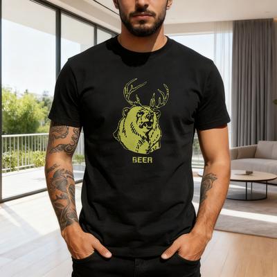 Bär Hirsch Tier Design Sommer Lässig Mode Unisex T-Shirt Baumwolle Kurzarm Oberteil Für Den Alltag Geschenkidee