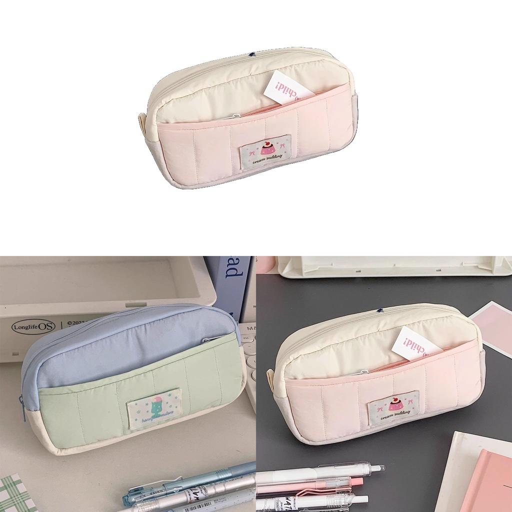 Minimalist Pudding Color Pencil Case With Large Capacity For Students And Girls