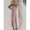 Sleeveless Round Neck Summer Cotton and Linen Casual Loose Dress for Women with Pockets