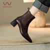 2024 Fashion Ladies Shoes Ankle Women's Boots Elegant Modern Boots Women Sewing Square Toe Slip on High Heel Shoes Women Zapatos