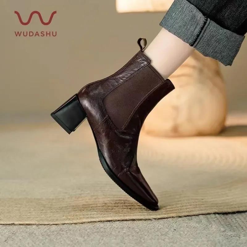 2024 Fashion Ladies Shoes Ankle Women's Boots Elegant Modern Boots Women Sewing Square Toe Slip on High Heel Shoes Women Zapatos