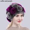 New Arrival Flowers Real Fur Hats Winter Russian Women Natural Rex Rabbit Fur Caps Lady Genuine Rex Rabbit Fur Beanies Cap