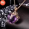 Hi Elegant Love Herz Wassertropfenförmiger Anhänger Amethyst Halskette für Frauen Mädchen Edelstein Box Kette Chocker Braut Hochzeiten Schmuck Weihnachtsgeschenke