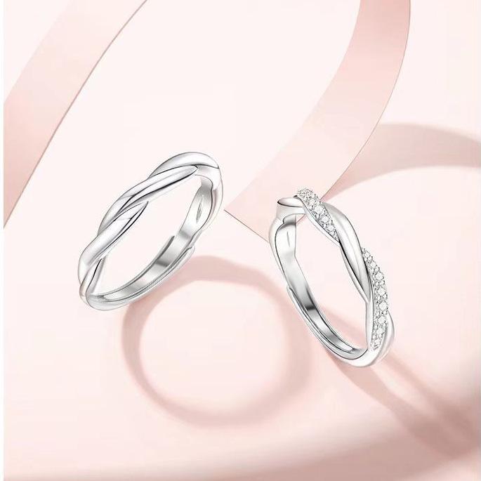 2pcs Couple 925 Sterling Silver Rings Sparkly Zircon for Women and Men Superior Luxury Wedding Jewelry Anniversary Gift