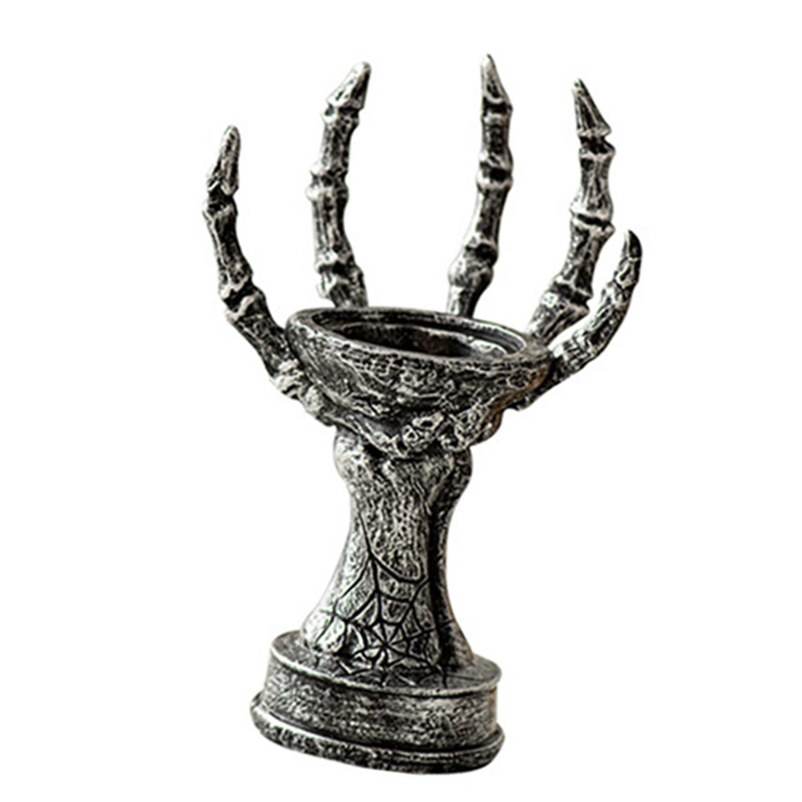 Halloween Resins Witches Hand Candlestick Creative Skeleton Hand Shape Tealight Candle Holder Stand Table Ornament чёрный/серебряный