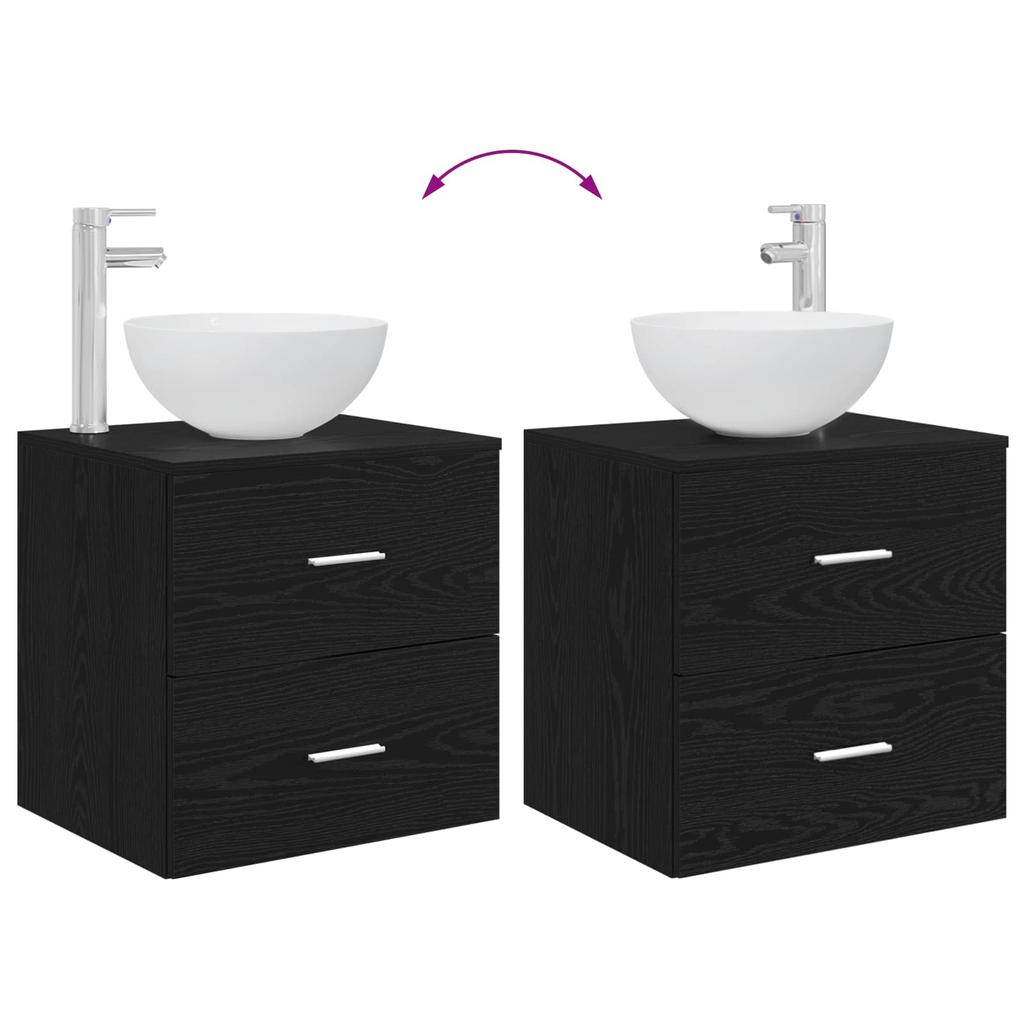 Bathroom Furniture Set 2 Pcs Black Oak Wood Based Material