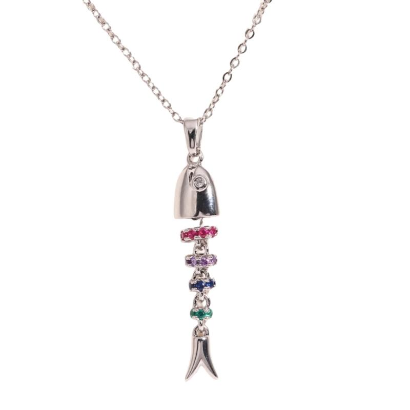 Creative Swinging Fish Pendant Necklace Colorful Copper Alloy Jewelry For Women Fashionable Dynamic Neckchain