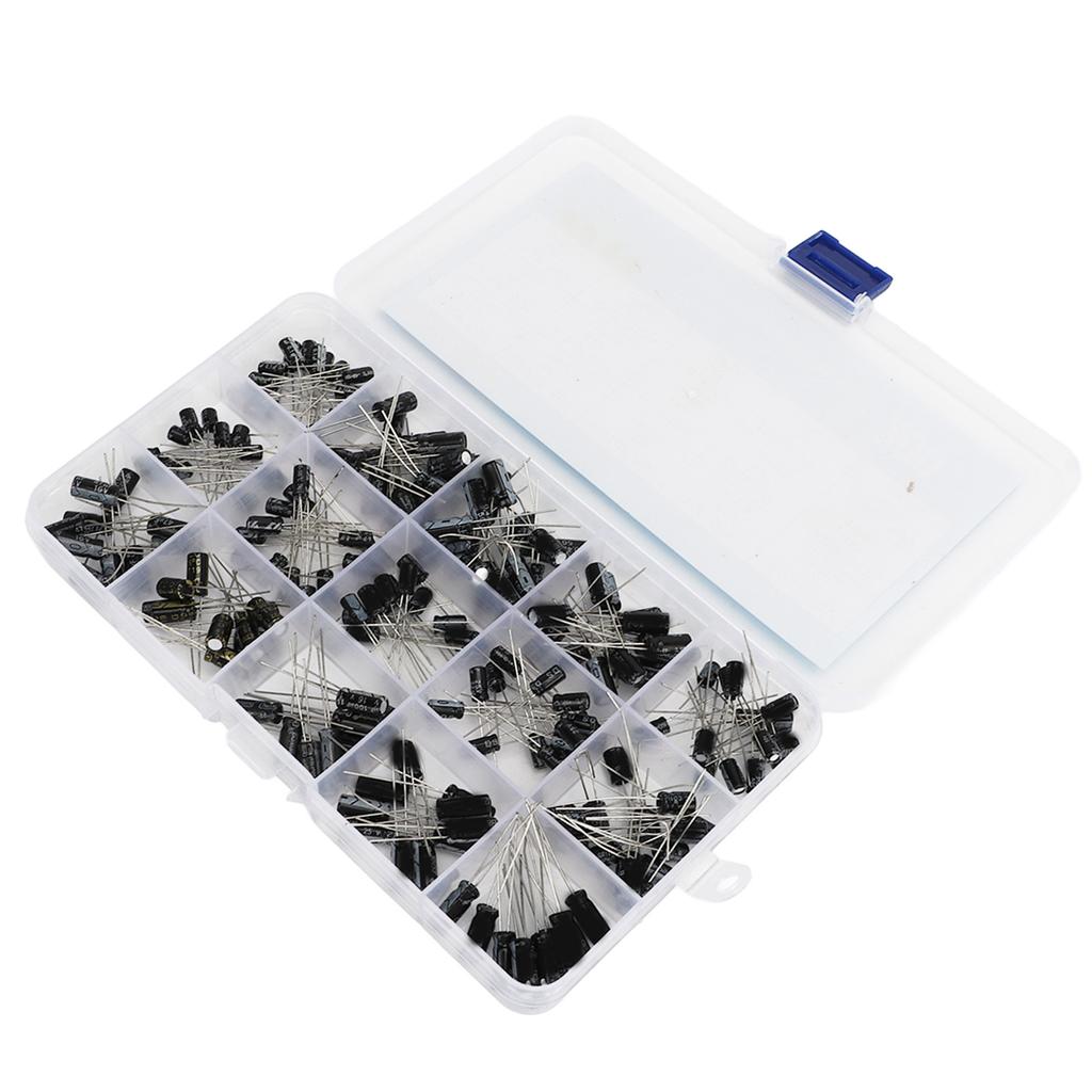 200PCS 15 Value in Line Electrolytic Capacitor Aluminum Capacitor Assortment Box Kit 0.1‑220UF