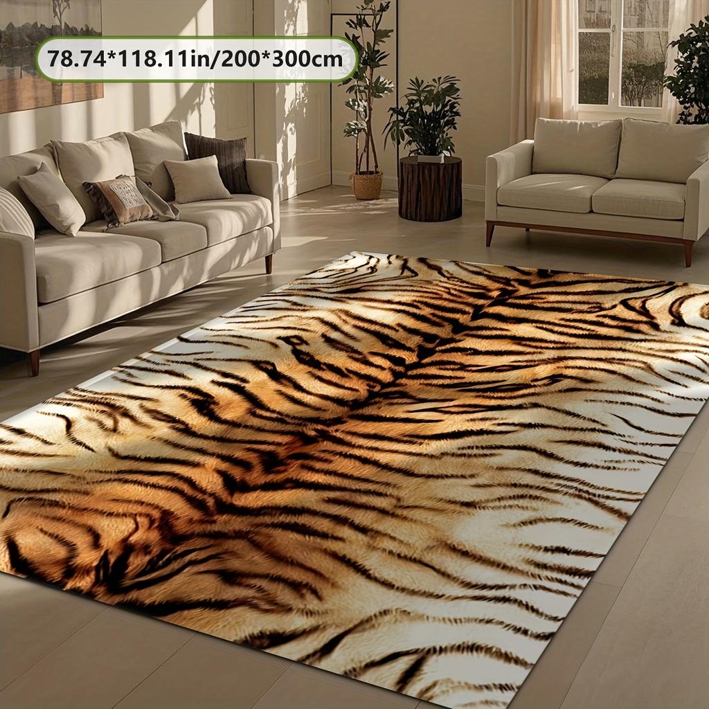 Golden Diamond Velvet Dot Plush Base Vintage Country Style Orange Tiger Pattern Large Mat Living Room Bedroom Door Laundry Dorm