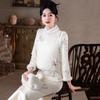 Womens Winter Warm Thickened Cheongsam-Style Long Sleeve Top Vest Set Retro Velvet Fleece Lined