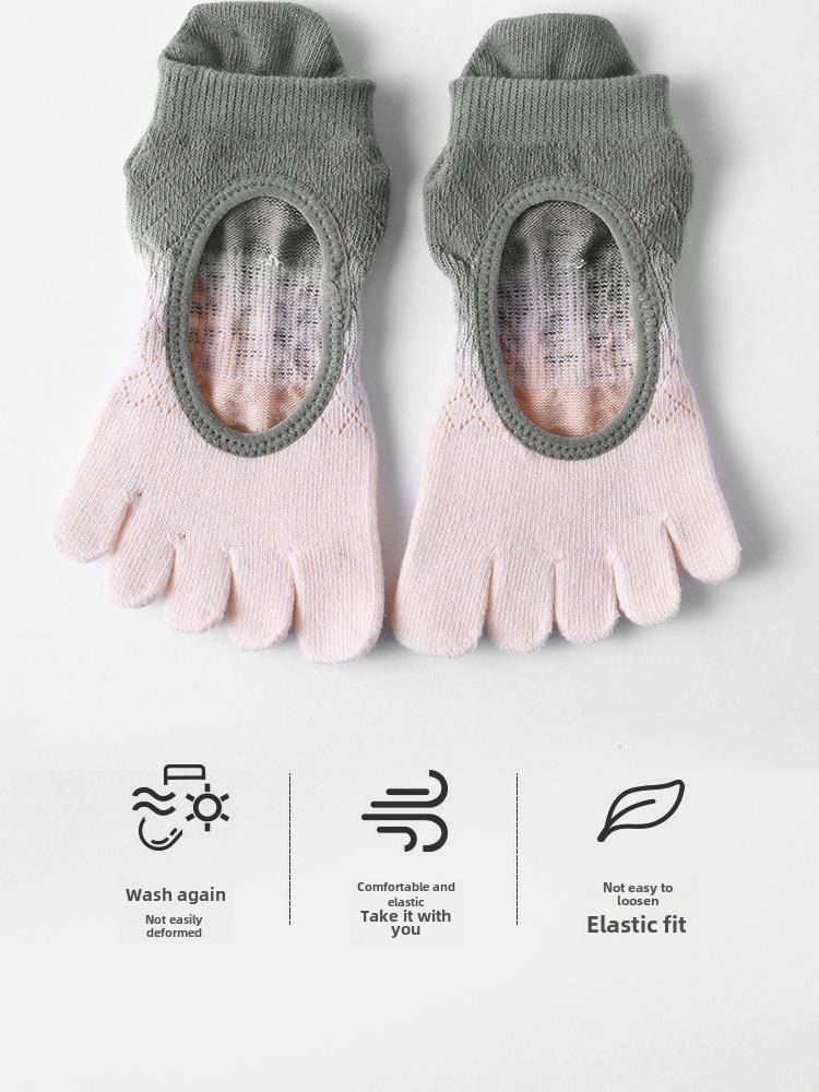 Gradient Dotted Non-Slip Mesh Yoga Socks - Women's Backless Five-Finger Split-Toe for Spring and Summer