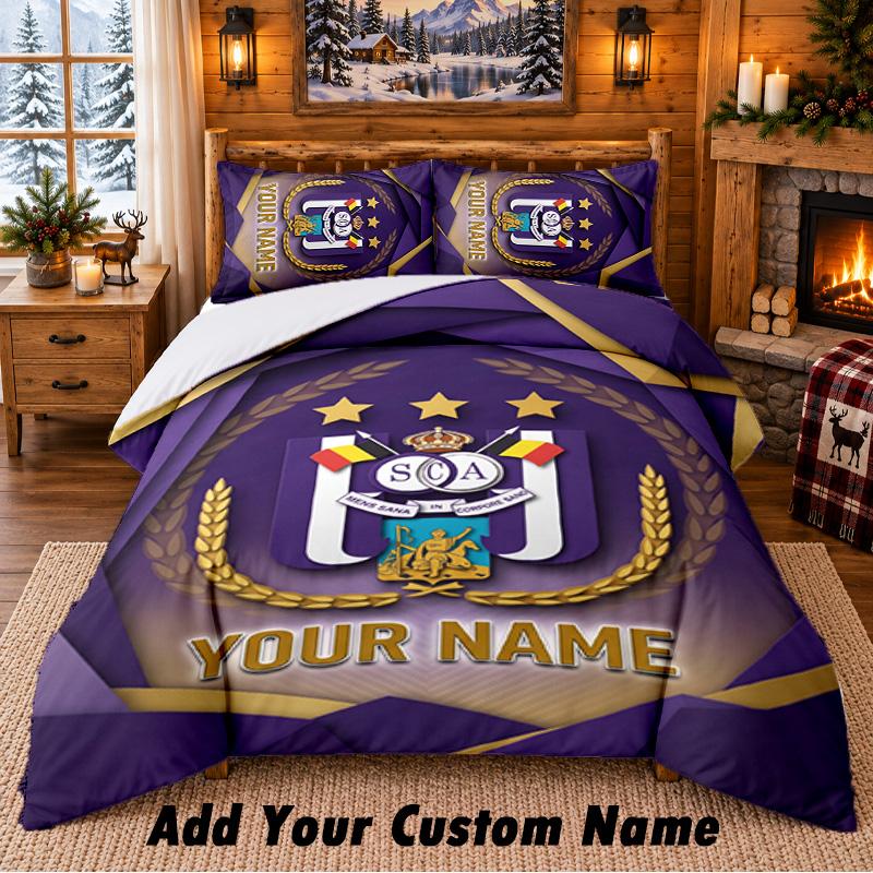 Anderlecht FC Pattern Bedding 3Pcs Set Custom Name, Bed Sheet And Pillowcases For Home Bedroom