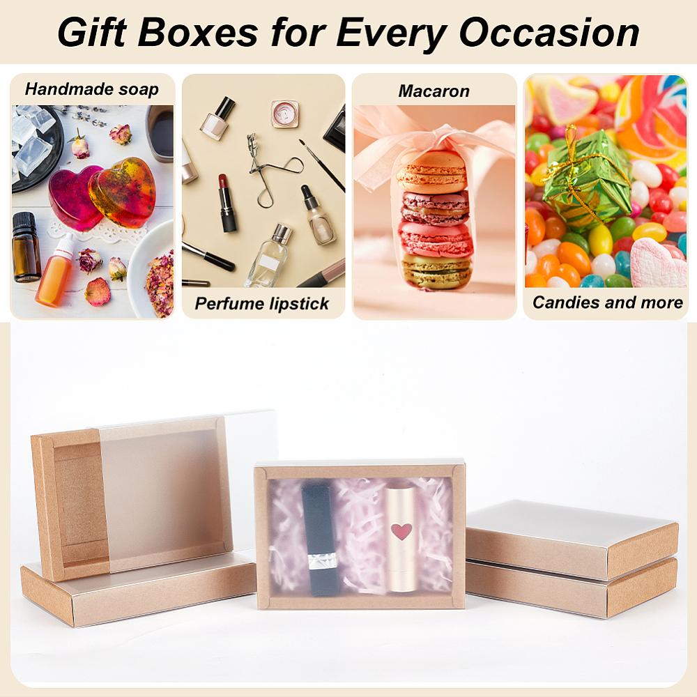 16pcs Kraft Paper Storage Gift Drawer Boxes Translucent Plastic Cover Gift Packaging Case Peru 13.8x9.7x2.5cm