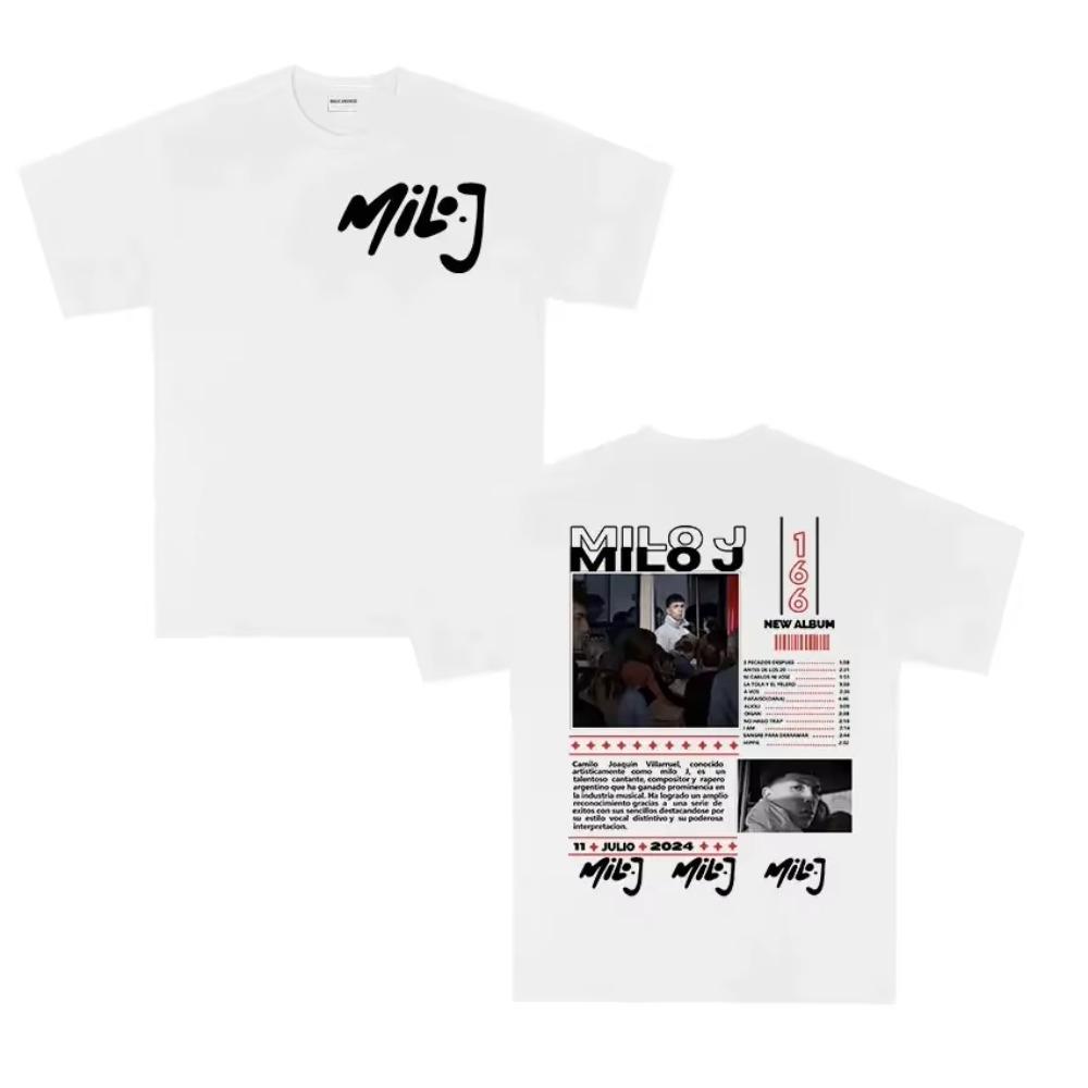 Rapper Milo J 166 Tour 2025 album Pánská retro vysoce kvalitní trička s krátkým rukávem Nadměrné 100% tričko Streetwear