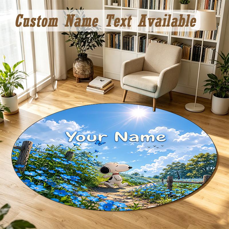 Snoopy Peanuts Personalized Round Rug Support Custom Name, Soft Home Decor Mat