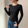 Soft Elastic Pullover Tops Women Long Sleeve Round Neck Slim Fit Base Shirt Solid Color Daily Wear Tops