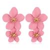 Double Layer Flower Dangle Earrings for Women Trendy Spray Paint Sweet Blooming Petal Drop Earrings White Blue Pink Red Zircon