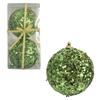 Elegant Styrofoam Baubles with Green Glitter 10 Cm - Set of 2