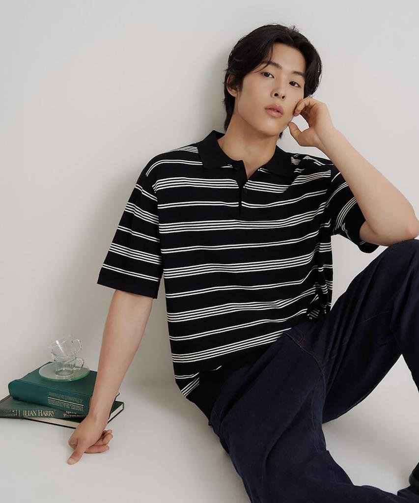 Binpolmen Striped Collar Neck Knit Black